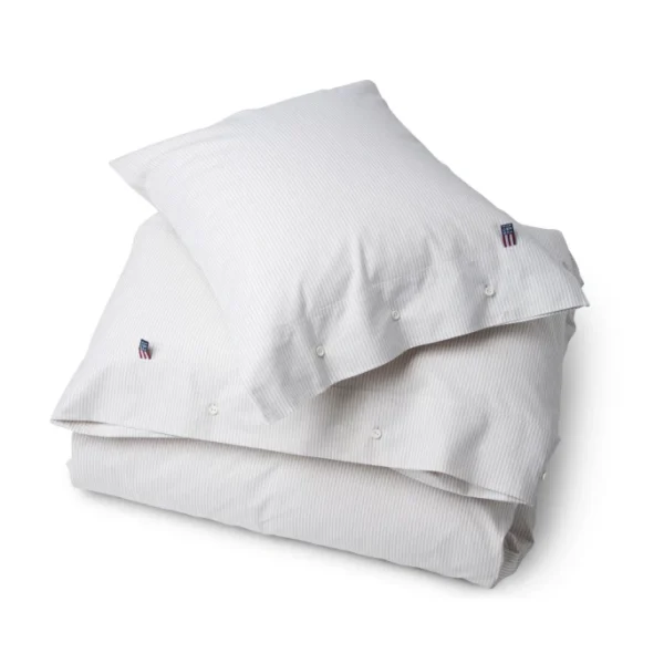 LEXINGTON Authentic Pin Point Oxford Bettwäsche-Bezug Streifen – 135×200 Cm – Beige/white 1