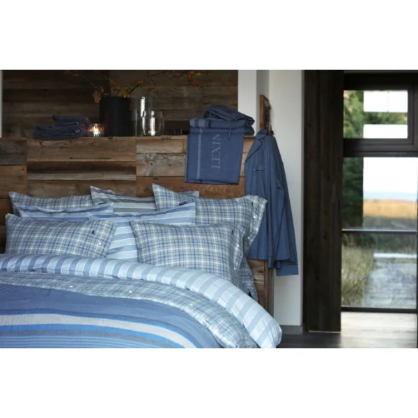 Lexington Striped Bettdecken-Bezug Aus Lyocell/Baumwolle – 135×200 Cm – Blue/off White 4