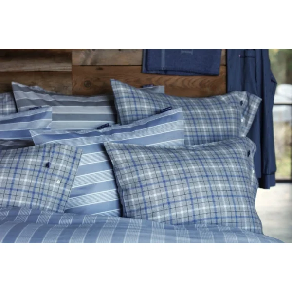 Lexington Striped Bettdecken-Bezug Aus Lyocell/Baumwolle – 135×200 Cm – Blue/off White 5