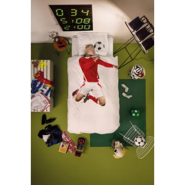 SNURK Soccer Bettwäsche-Set – 135×200 / 80×80 Cm – Rot-weiß 3