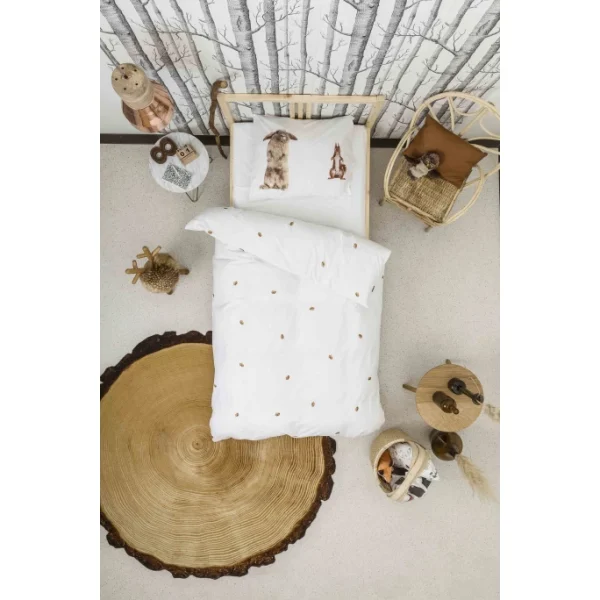 SNURK Furry Friends Bettwäsche Mit Hasen-Motiv – 155×220 / 80×80 Cm – Weiß Mit Motiv 3