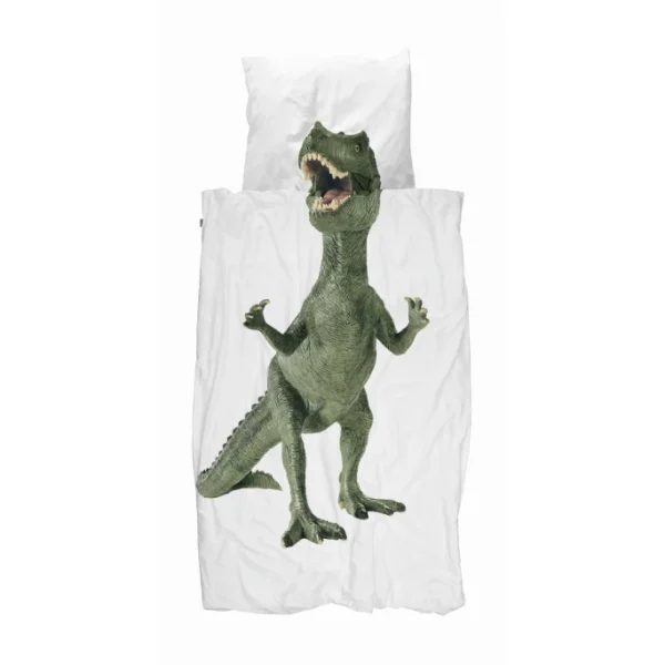 SNURK Dino Bettwäsche – 155×220 / 80×80 Cm – Weiß 1