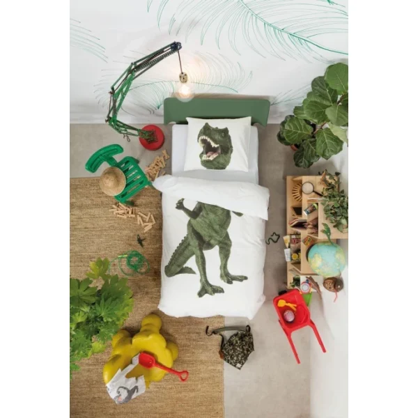 SNURK Dino Bettwäsche – 155×220 / 80×80 Cm – Weiß 4