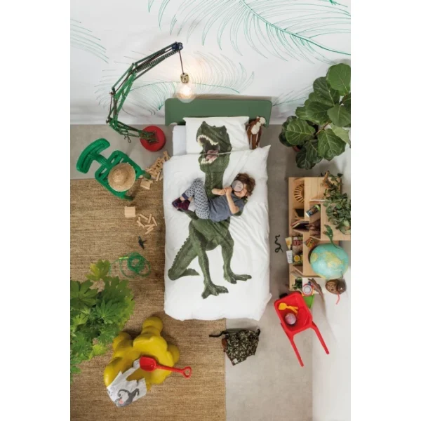 SNURK Dino Bettwäsche – 155×220 / 80×80 Cm – Weiß 5
