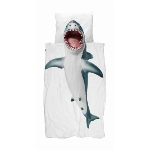 SNURK Shark Bettwäsche-Set – 155×220 / 80×80 Cm – Weiß Mit Motiv 1