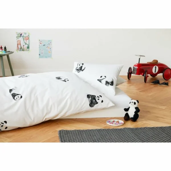 Elegante Panda Bear Kinderbettwäsche Aus Mako-Satin – 100×135 / 40×60 Cm – Silber 3