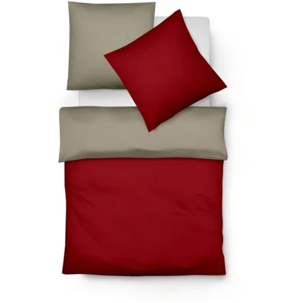 Fleuresse Lech W Wendebettwäsche-Set Aus Flanell – 135×200 / 80×80 Cm – Rot-taupe 1